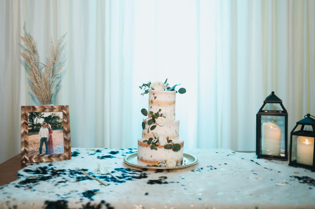 photo of three tiered wedding cake
